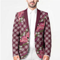 Polynesian Monstera Tiare Floral Blazer Fuchsia Tropical Plaid - Polynesian Pride