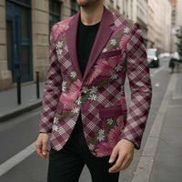 Polynesian Monstera Tiare Floral Blazer Fuchsia Tropical Plaid - Polynesian Pride