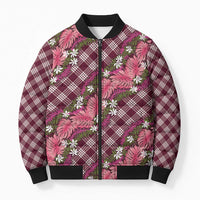 Polynesian Monstera Tiare Floral Bomber Puffer Jacket Fuchsia Tropical Plaid - Polynesian Pride