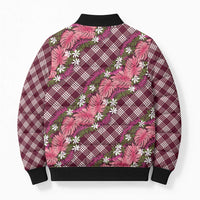 Polynesian Monstera Tiare Floral Bomber Puffer Jacket Fuchsia Tropical Plaid - Polynesian Pride