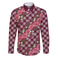 Polynesian Monstera Tiare Floral Family Matching Puletasi and Hawaiian Shirt Fuchsia Tropical Plaid - Polynesian Pride