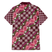 Polynesian Monstera Tiare Floral Family Matching Summer Maxi Dress and Hawaiian Shirt Fuchsia Tropical Plaid - Polynesian Pride