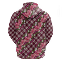 Polynesian Monstera Tiare Floral Hoodie Fuchsia Tropical Plaid - Polynesian Pride
