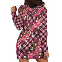 Polynesian Monstera Tiare Floral Hoodie Dress Fuchsia Tropical Plaid - Polynesian Pride