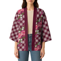 Polynesian Monstera Tiare Floral Kimono Fuchsia Tropical Plaid - Polynesian Pride