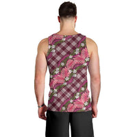 Polynesian Monstera Tiare Floral Men Tank Top Fuchsia Tropical Plaid - Polynesian Pride