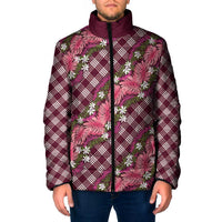 Polynesian Monstera Tiare Floral Padded Jacket Fuchsia Tropical Plaid - Polynesian Pride