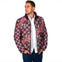 Polynesian Monstera Tiare Floral Padded Jacket Fuchsia Tropical Plaid - Polynesian Pride