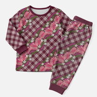 Polynesian Monstera Tiare Floral Christmas Pajama Set Fuchsia Tropical Plaid - Polynesian Pride