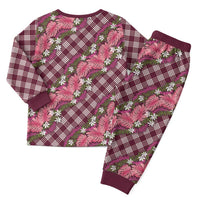 Polynesian Monstera Tiare Floral Christmas Pajama Set Fuchsia Tropical Plaid - Polynesian Pride