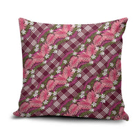 Polynesian Monstera Tiare Floral Pillow Cover Fuchsia Tropical Plaid - Polynesian Pride
