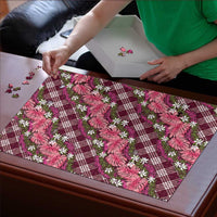 Polynesian Monstera Tiare Floral Puzzle Fuchsia Tropical Plaid - Polynesian Pride