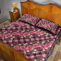 Polynesian Monstera Tiare Floral Quilt Bed Set Fuchsia Tropical Plaid - Polynesian Pride