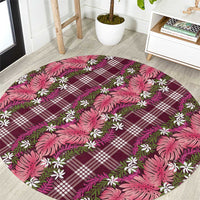 Polynesian Monstera Tiare Floral Round Carpet Fuchsia Tropical Plaid - Polynesian Pride