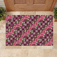 Polynesian Monstera Tiare Floral Rubber Doormat Fuchsia Tropical Plaid - Polynesian Pride