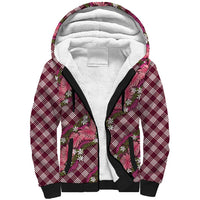 Polynesian Monstera Tiare Floral Sherpa Hoodie Fuchsia Tropical Plaid - Polynesian Pride