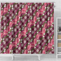 Polynesian Monstera Tiare Floral Shower Curtain Fuchsia Tropical Plaid - Polynesian Pride