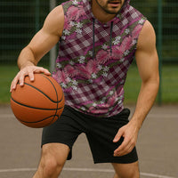 Polynesian Monstera Tiare Floral Sleeveless Hoodie Fuchsia Tropical Plaid - Polynesian Pride