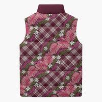 Polynesian Monstera Tiare Floral Sleeveless Puffer Jacket Fuchsia Tropical Plaid - Polynesian Pride
