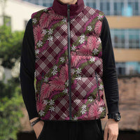 Polynesian Monstera Tiare Floral Sleeveless Puffer Jacket Fuchsia Tropical Plaid - Polynesian Pride