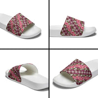 Polynesian Monstera Tiare Floral Slide Sandals Fuchsia Tropical Plaid - Polynesian Pride