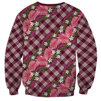 Polynesian Monstera Tiare Floral Sweatshirt Fuchsia Tropical Plaid - Polynesian Pride