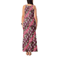 Polynesian Monstera Tiare Floral Tank Maxi Dress Fuchsia Tropical Plaid - Polynesian Pride