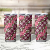 Polynesian Monstera Tiare Floral Tumbler Cup Fuchsia Tropical Plaid - Polynesian Pride