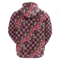 Polynesian Monstera Tiare Floral Zip Hoodie Fuchsia Tropical Plaid - Polynesian Pride