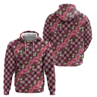 Polynesian Monstera Tiare Floral Zip Hoodie Fuchsia Tropical Plaid - Polynesian Pride