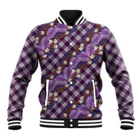 Polynesian Monstera Tiare Floral Baseball Jacket Lavender Tropical Plaid - Polynesian Pride