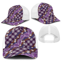 Polynesian Monstera Tiare Floral Baseball Net Cap Lavender Tropical Plaid LT01 - Polynesian Pride