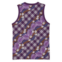Polynesian Monstera Tiare Floral Basketball Jersey Lavender Tropical Plaid - Polynesian Pride