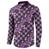 Polynesian Monstera Tiare Floral Button Sweatshirt Lavender Tropical Plaid - Polynesian Pride