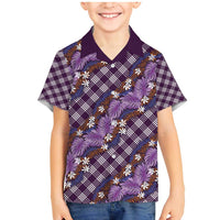 Polynesian Monstera Tiare Floral Family Matching Mermaid Dress and Hawaiian Shirt Lavender Tropical Plaid - Polynesian Pride
