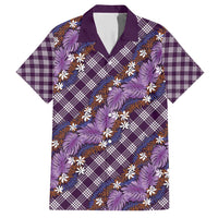Polynesian Monstera Tiare Floral Family Matching Short Sleeve Bodycon Dress and Hawaiian Shirt Lavender Tropical Plaid - Polynesian Pride