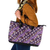 Polynesian Monstera Tiare Floral Leather Tote Bag Lavender Tropical Plaid - Polynesian Pride