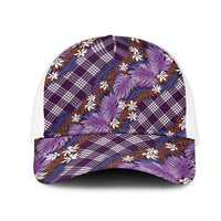 Polynesian Monstera Tiare Floral Mesh Trucker Cap Lavender Tropical Plaid LT01 One Size White Purple - Polynesian Pride