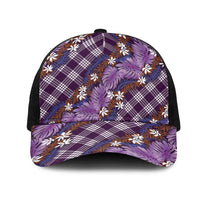 Polynesian Monstera Tiare Floral Mesh Trucker Cap Lavender Tropical Plaid LT01 One Size Black Purple - Polynesian Pride