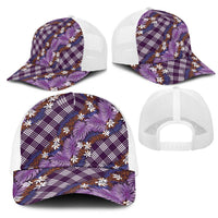 Polynesian Monstera Tiare Floral Mesh Trucker Cap Lavender Tropical Plaid LT01 - Polynesian Pride