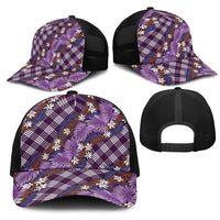 Polynesian Monstera Tiare Floral Mesh Trucker Cap Lavender Tropical Plaid LT01 - Polynesian Pride