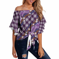 Polynesian Monstera Tiare Floral Off Shoulder Wrap Waist Top Lavender Tropical Plaid LT01 - Polynesian Pride