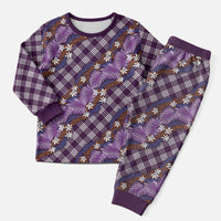Polynesian Monstera Tiare Floral Christmas Pajama Set Lavender Tropical Plaid - Polynesian Pride