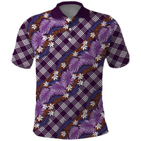 Polynesian Monstera Tiare Floral Polo Shirt Lavender Tropical Plaid - Polynesian Pride