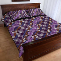 Polynesian Monstera Tiare Floral Quilt Bed Set Lavender Tropical Plaid - Polynesian Pride