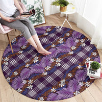 Polynesian Monstera Tiare Floral Round Carpet Lavender Tropical Plaid - Polynesian Pride
