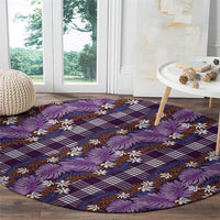 Polynesian Monstera Tiare Floral Round Carpet Lavender Tropical Plaid - Polynesian Pride