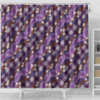 Polynesian Monstera Tiare Floral Shower Curtain Lavender Tropical Plaid - Polynesian Pride