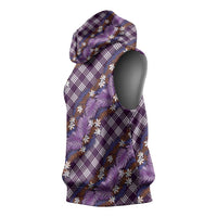 Polynesian Monstera Tiare Floral Sleeveless Hoodie Lavender Tropical Plaid - Polynesian Pride