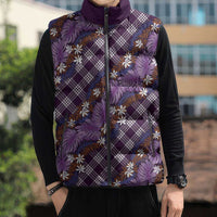 Polynesian Monstera Tiare Floral Sleeveless Puffer Jacket Lavender Tropical Plaid - Polynesian Pride